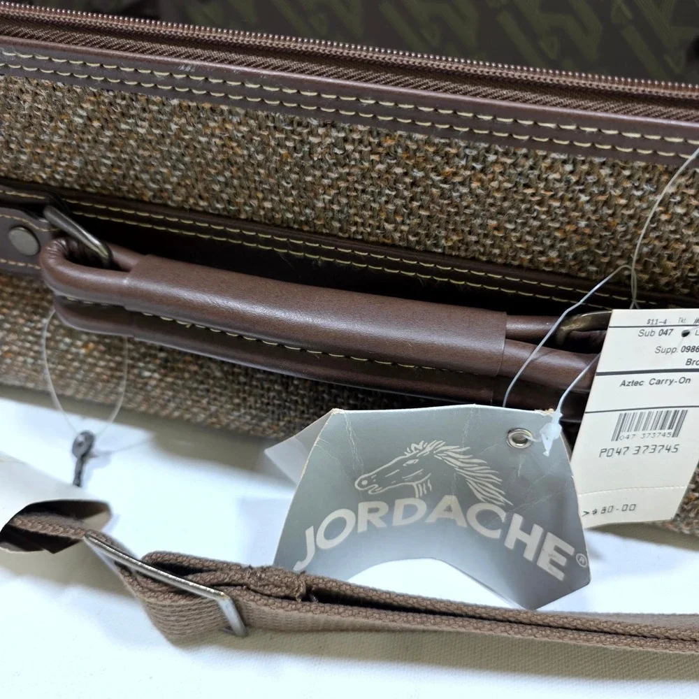Vintage Jordache Aztec Carry-On Suitcase Brown Tweed NWT Retro Travel Bag 80s